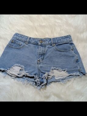 Hot Kiss Light Blue Distressed Jean Shorts